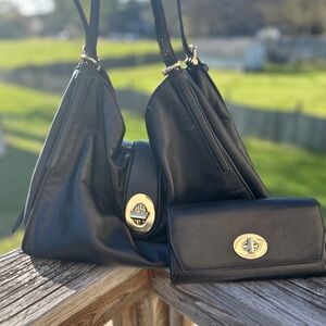 Coach Black Shoulder Bag with Gold Hardware set with wallet